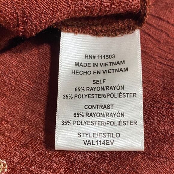 Fig & Flower Anthropologie Rust Embroidered Boho Blouse Size L - Picture 12 of 12